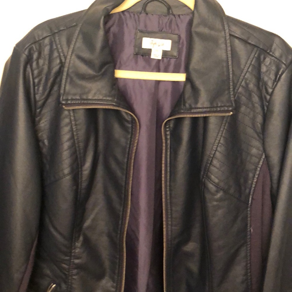 Vegan leather/ribbed stretch material moto jacket